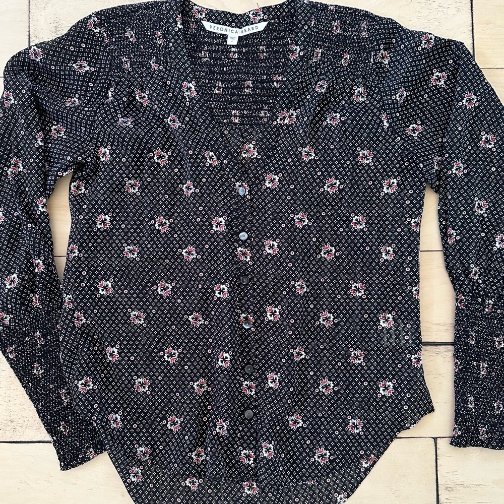 Veronica Beard Womens 4 silk floral Black Button Front